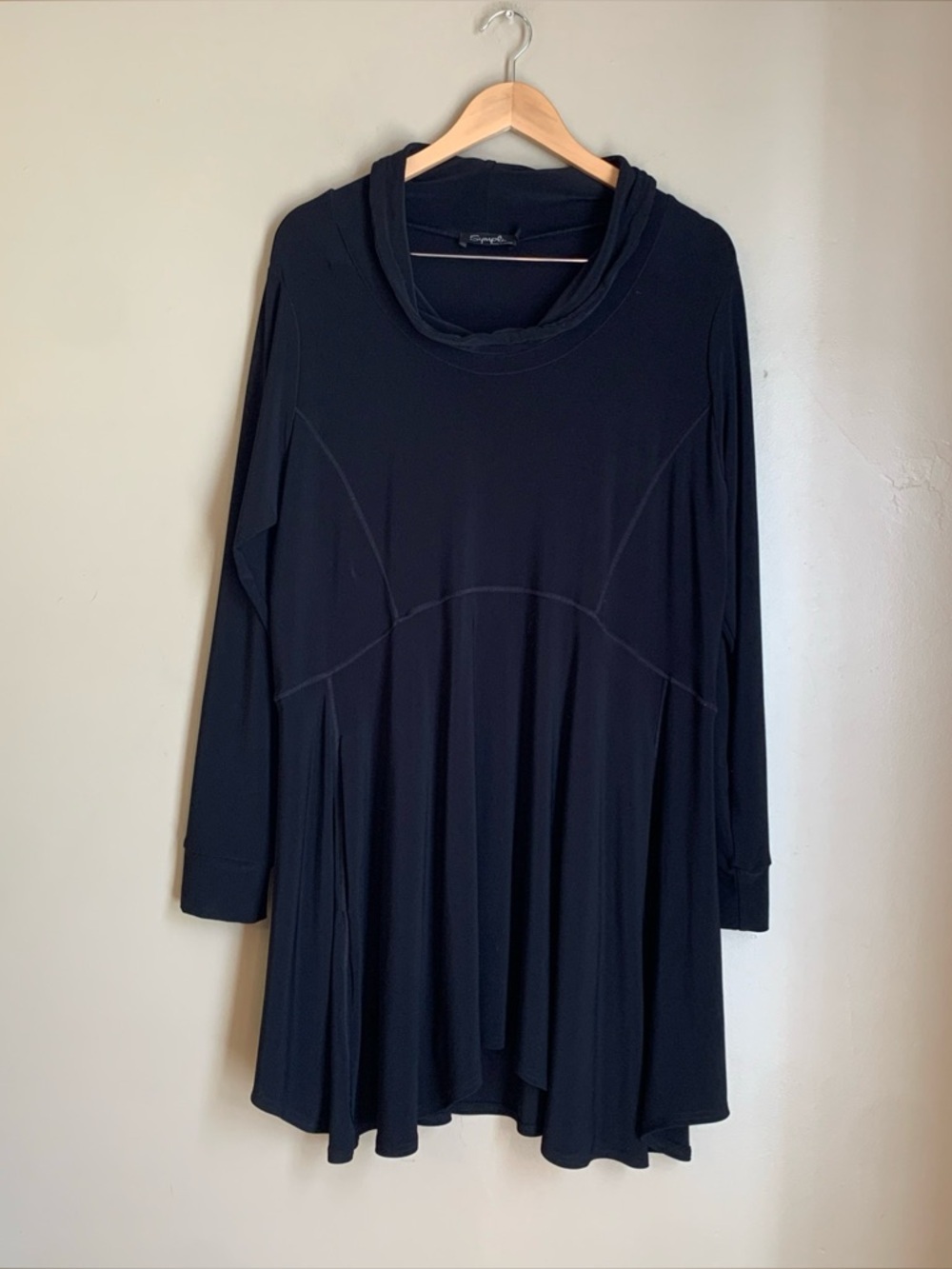 Sympli Made In Canada Black Stretchy Dress Pockets Oversized Lagenlook Tunic OG